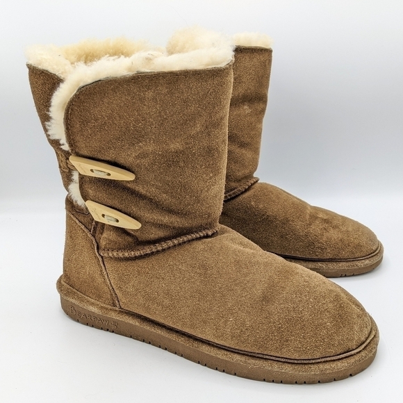 Bearpaw Abigail Women's 6 Winter Boots Hickory Brown Suede Sheepskin Wool Lined - Picture 1 of 13